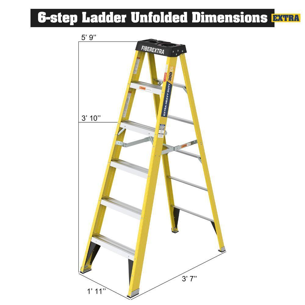 6 ft Yellow Fiberglass Step Ladder with 6 Steps