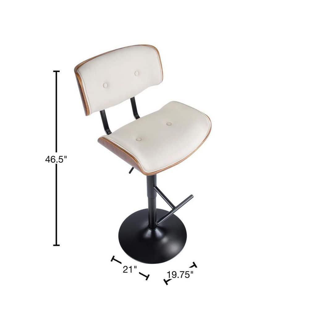 Lombardi Mid-Century Modern Adjustable Barstool in Walnut with Cream Faux Leather by LumiSource