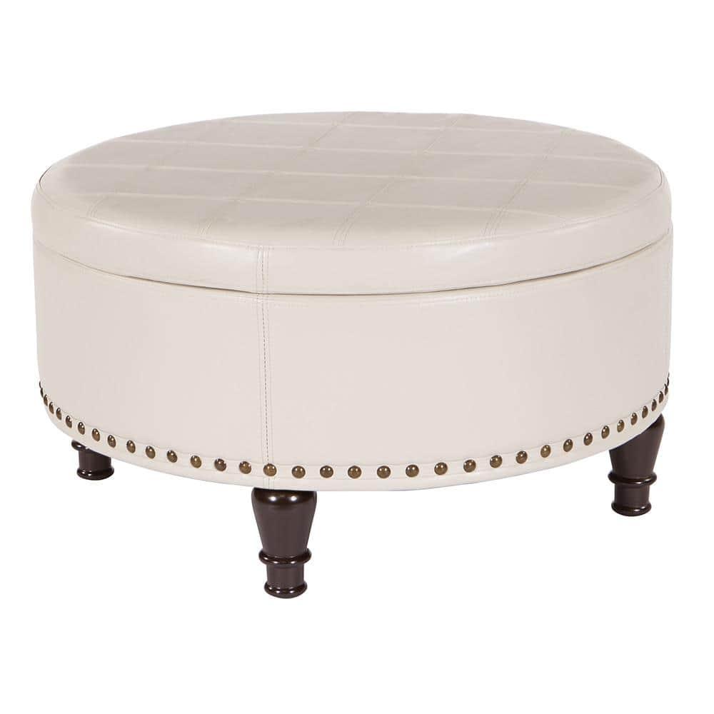 INSPIRED by Bassett Augusta Storage Leather Ottoman in Cream