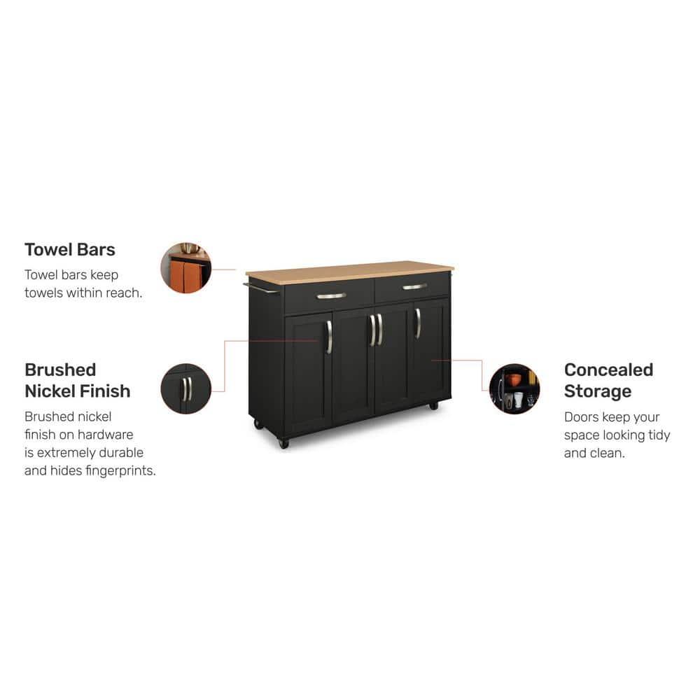 Homestyles Storage Plus Wood Kitchen Cart in Black