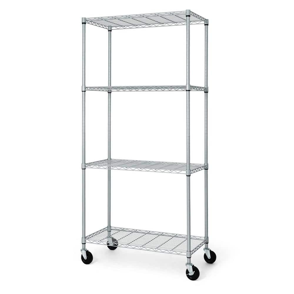 CAPHAUS Heavy Duty NSF Commercial Adjustable Shelves Wire Shelving w/Wheels & Feet, Kitchen Storage Metal Shelf, Garage Storage Shelving, Utility Wire Rack Storage Unit, Silver Grey 36 x 18, 4-Tier