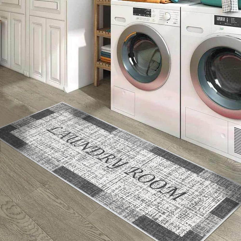 SUSSEXHOME Washable Indoor Laundry Room Rug Runner - 70 % Cotton Kitchen Floor Mat[Gray&White]