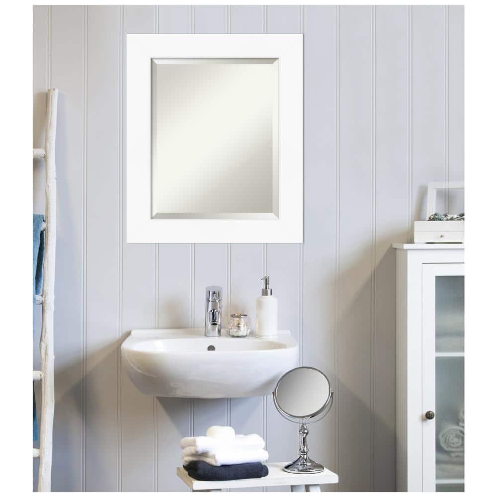 Amanti Art Beveled Bathroom Wall Mirror - Cabinet White Frame Outer Size: 21 x 25 in
