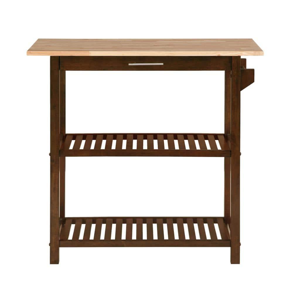Convenience Concepts Designs2Go 3 Tier Butcher Block Kitchen Prep Island with Drawer, Espresso/Butcher Block