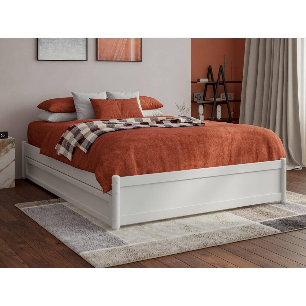 AFI Furnishings AFI Barcelona Full Solid Wood Panel Platform Bed with Twin Trundle in White