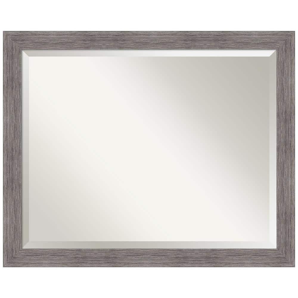 31" x 25" Pinstripe Narrow Framed Bathroom Vanity Wall Mirror Gray - Amanti Art: Beveled, Polystyrene Frame, Wall Mount