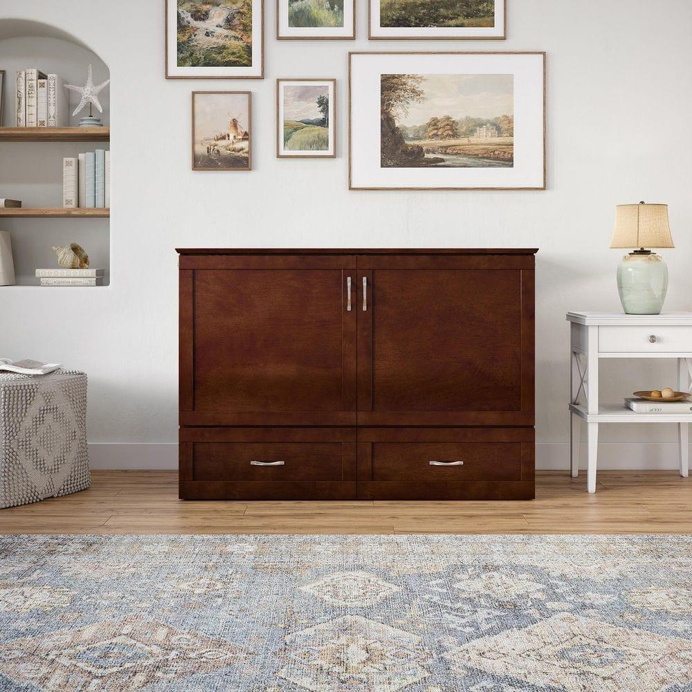 AFI Hamilton Full Solid Wood Murphy Bed Chest with Built-In Charger in Walnut