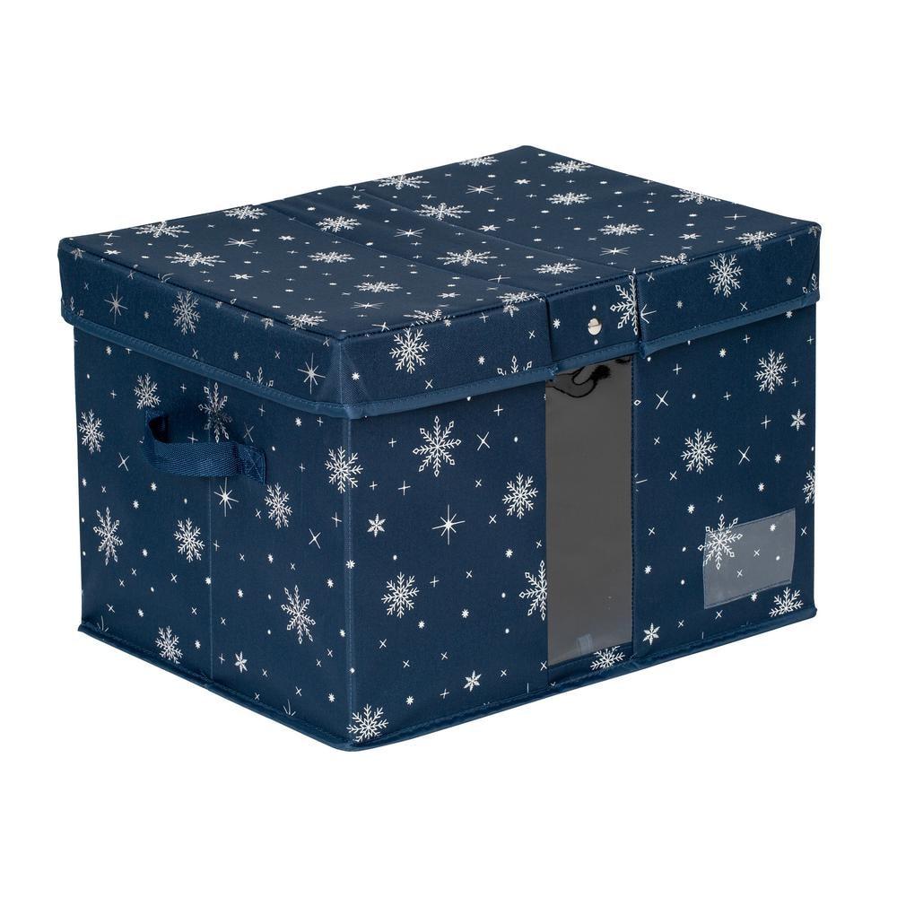 Honey-Can-Do Deluxe Polyester Holiday Décor Storage Box, Navy Snowflake