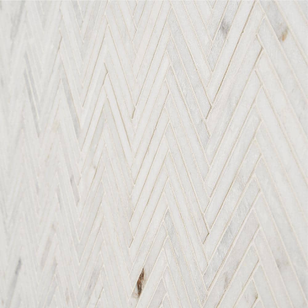 Polar White 11 in. x 11.61 in. Herringbone Polished Marble Mosaic Tile (0.89 Sq. Ft. / Sheet)