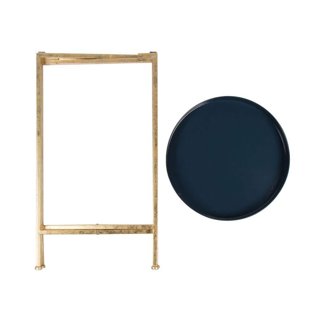Kate and Laurel Celia Round Metal Tea Table, 14x14x25.75, Gold and Navy Blue