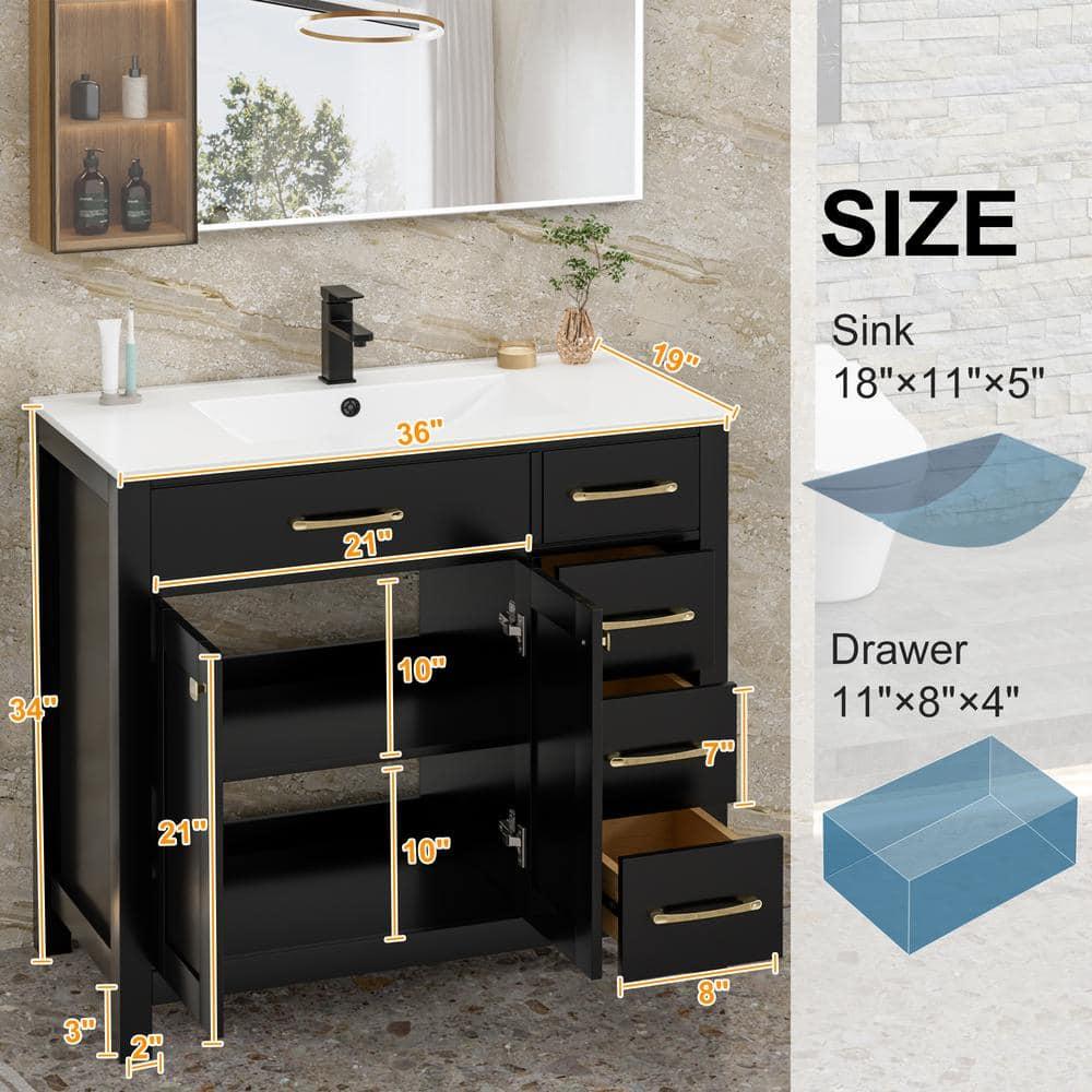 Eclife 36" Single Bathroom Vanity Set with Ceramic Sink Top, Water Saving Faucet