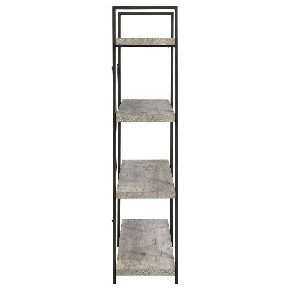 55" Cole 4 Shelf Bookcase with Frame Gray Driftwood/Gunmetal - Coaster