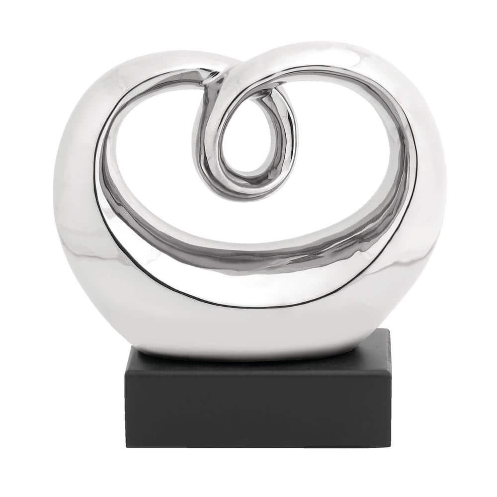 Wrought Studio™ Allye Ceramic Swirl Abstract Decorative Silver Sculpture with Black Base