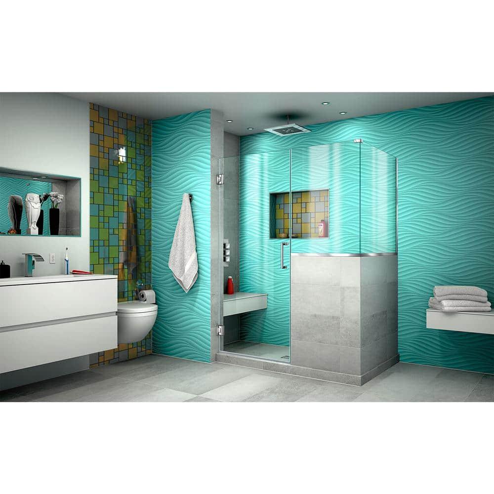 Unidoor Plus 47" W x 36.375" D x 72" H Frameless Pivot Rectangle Shower Enclosure with Fixed Panel