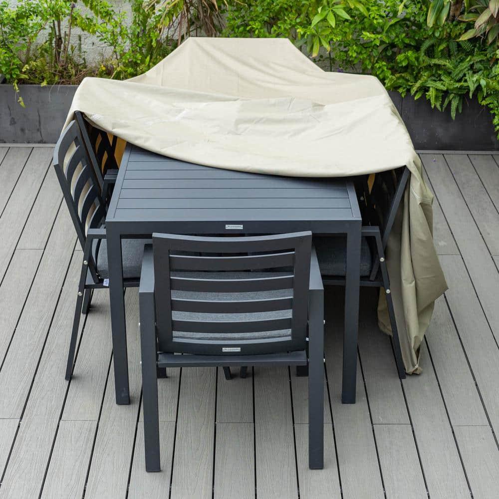 LeisureMod Mid-Century Modern Chelsea Rectangular Outdoor Rain Cover for 63" Patio Dining Table and Chairs Set in Brown