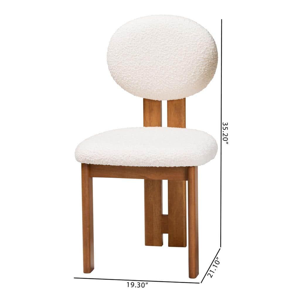 Baxton Studio 2pc Kacela Boucle Fabric and Wood Dining Chair Set Cream/Walnut Brown: Upholstered, Rubberwood Frame
