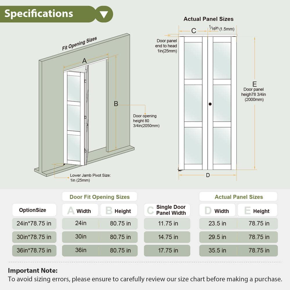 EASELIFE Frosted Glass And Solid Manufactured Wood Bi-Fold Door With Installation Hardware Kit
