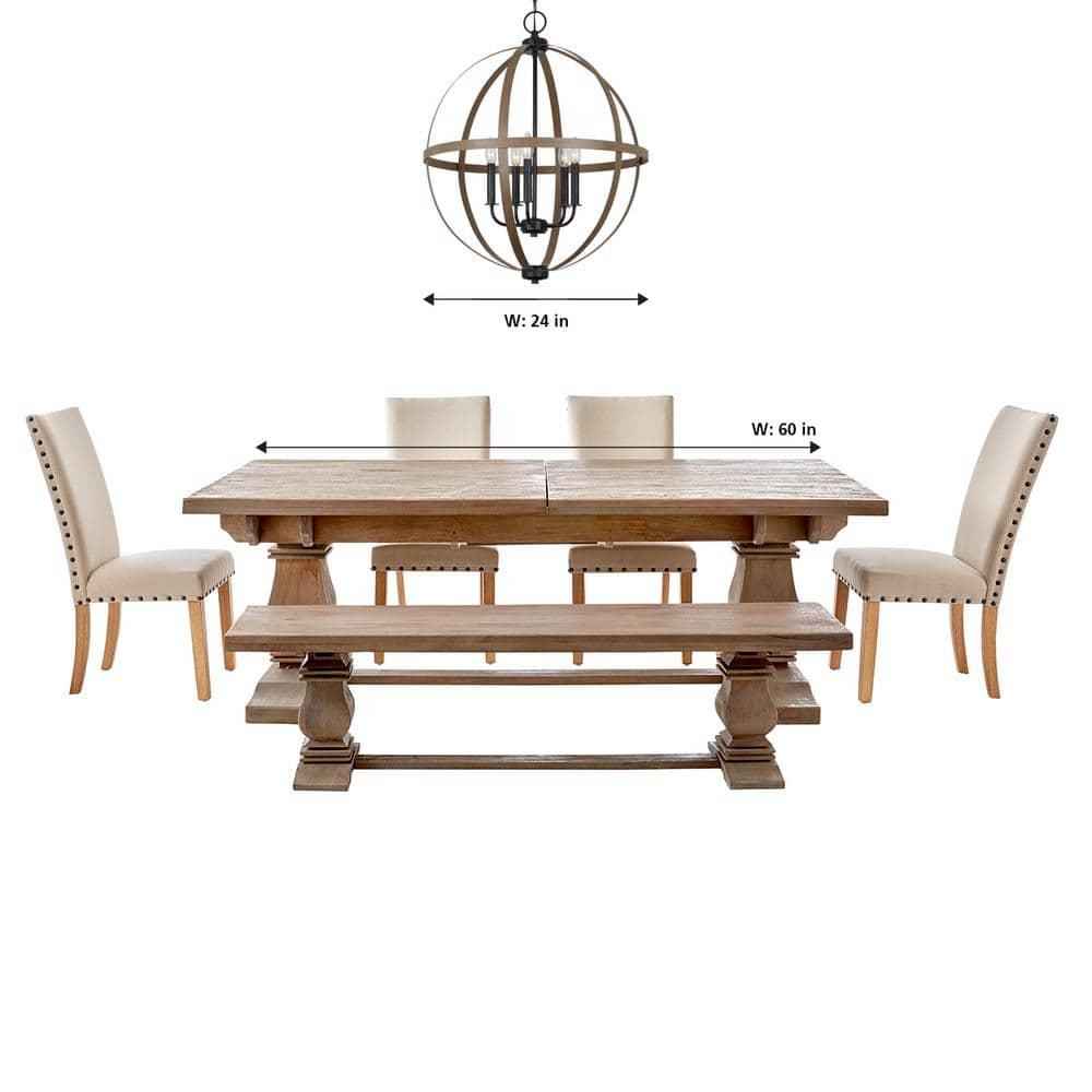 Calhoun 24" Steel Cage Globe Chandelier in Cerused Oak