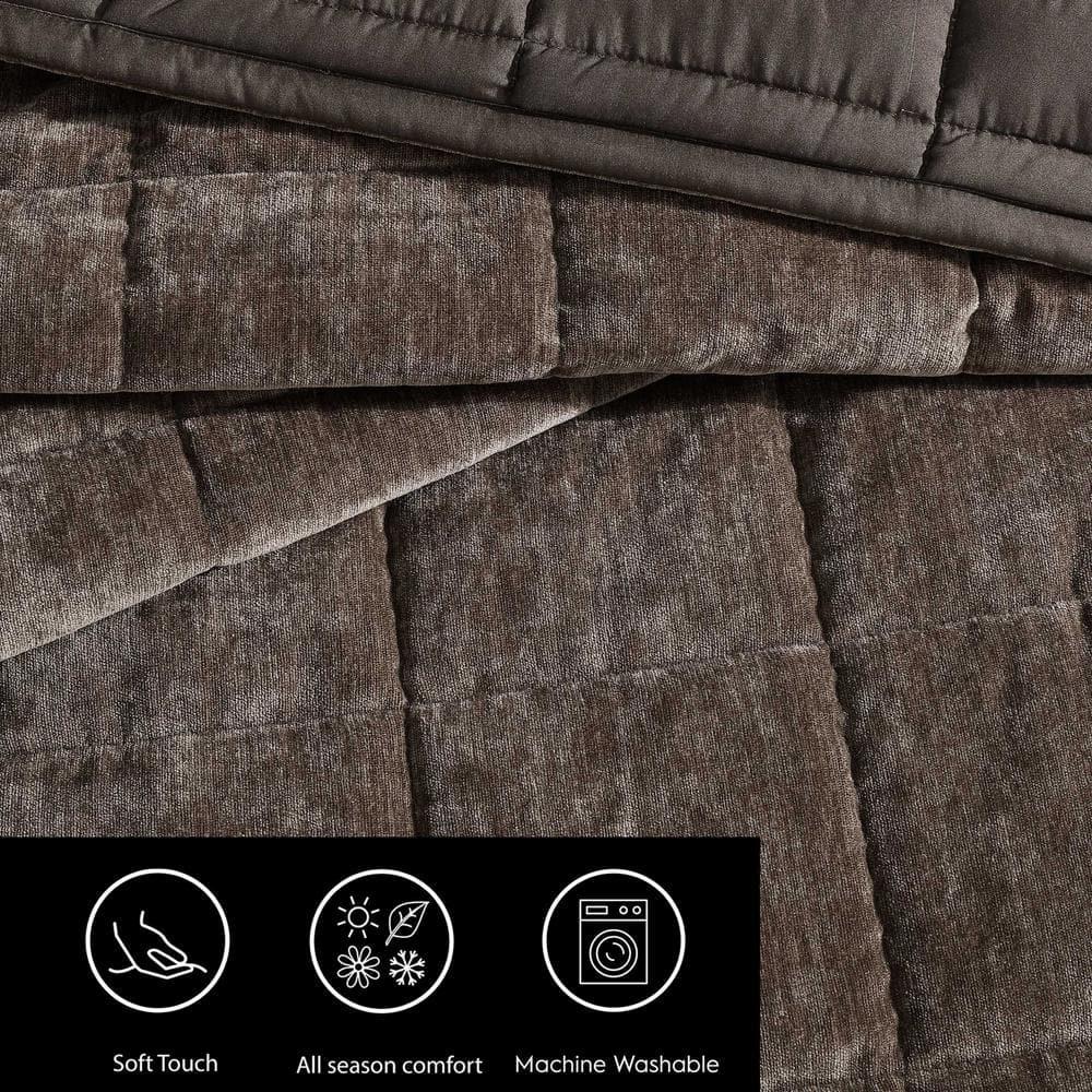 Chocolate Brown Reversible Queen Chenille Quilt Set with Pillowcases