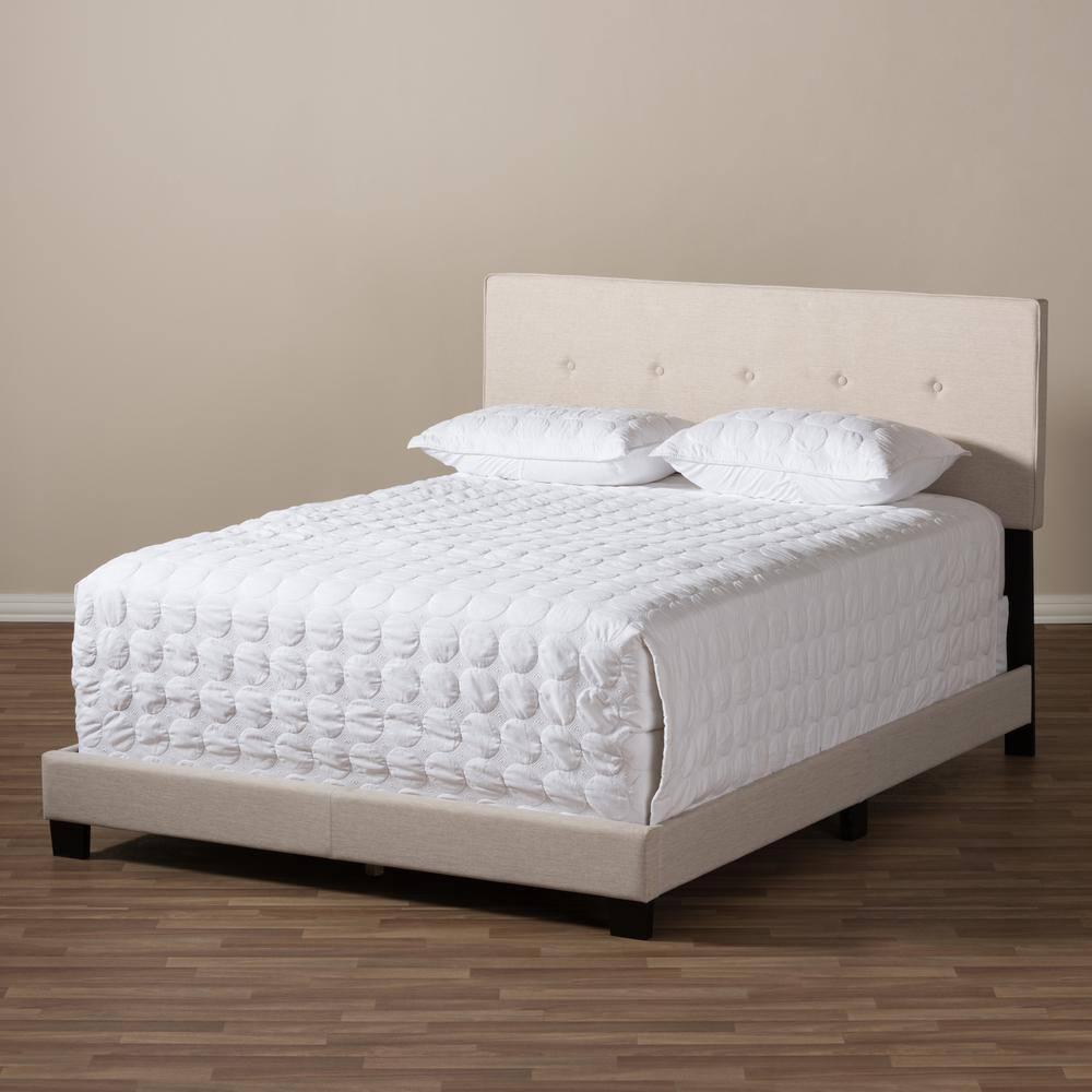 Full Hampton Modern and Contemporary Fabric Upholstered Bed Light Beige - Baxton Studio: Polyester, Rubberwood Frame, MDF