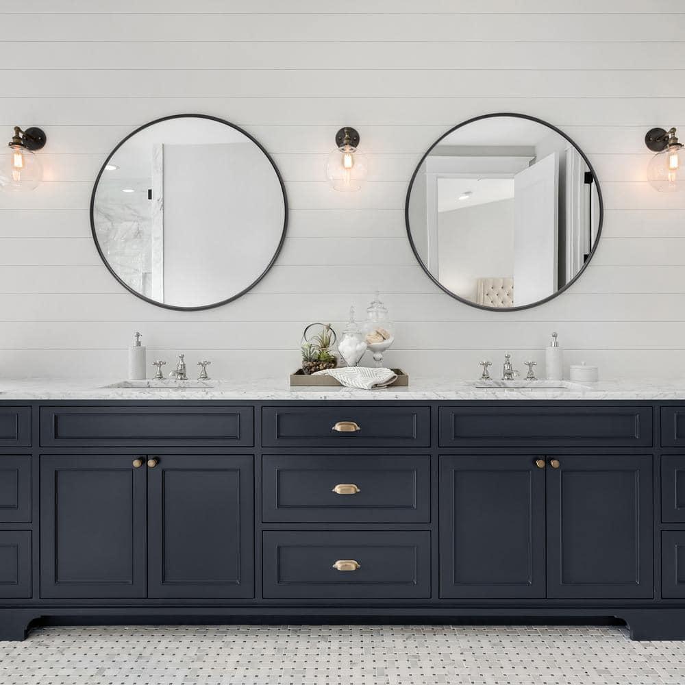 Howard Elliott 30" Round Stainless Steel Framed Vanity Mirror Brushed Black