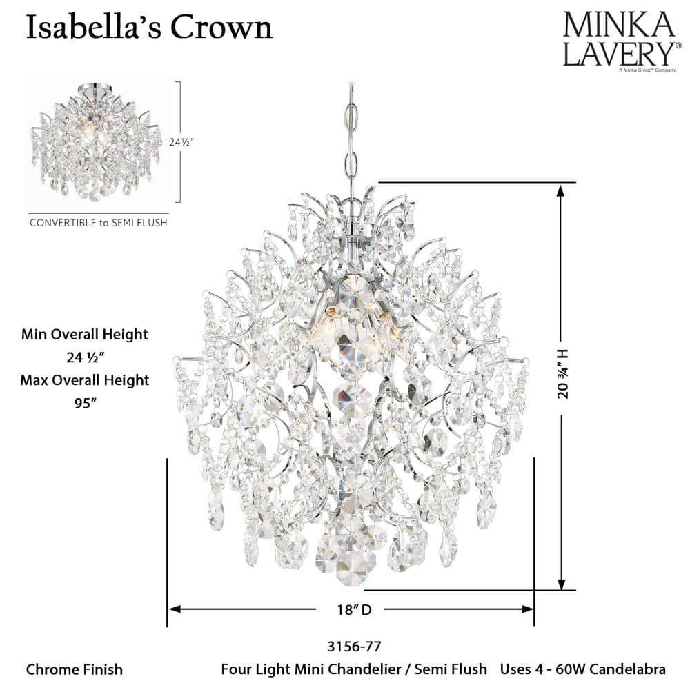 Isabella's Crown Mini Chandelier 4 Light Chrome Crystal In Traditional Style 20.75 Inches Tall By 18 Inches Wide     -Traditional Installation Minka