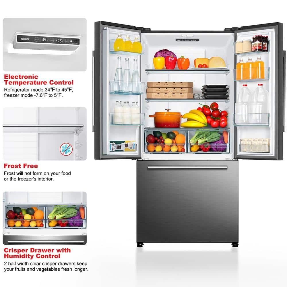 Galanz 18-Cu. ft Counter Depth 3-Door French Door Refrigerator, Stainless