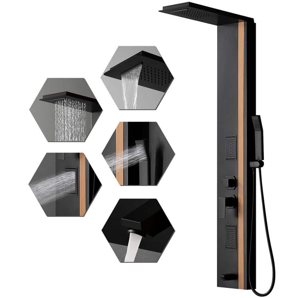 BWE 2-Jet Rainfall Shower Panel System with Rainfall Waterfall Shower Head and Shower Wand