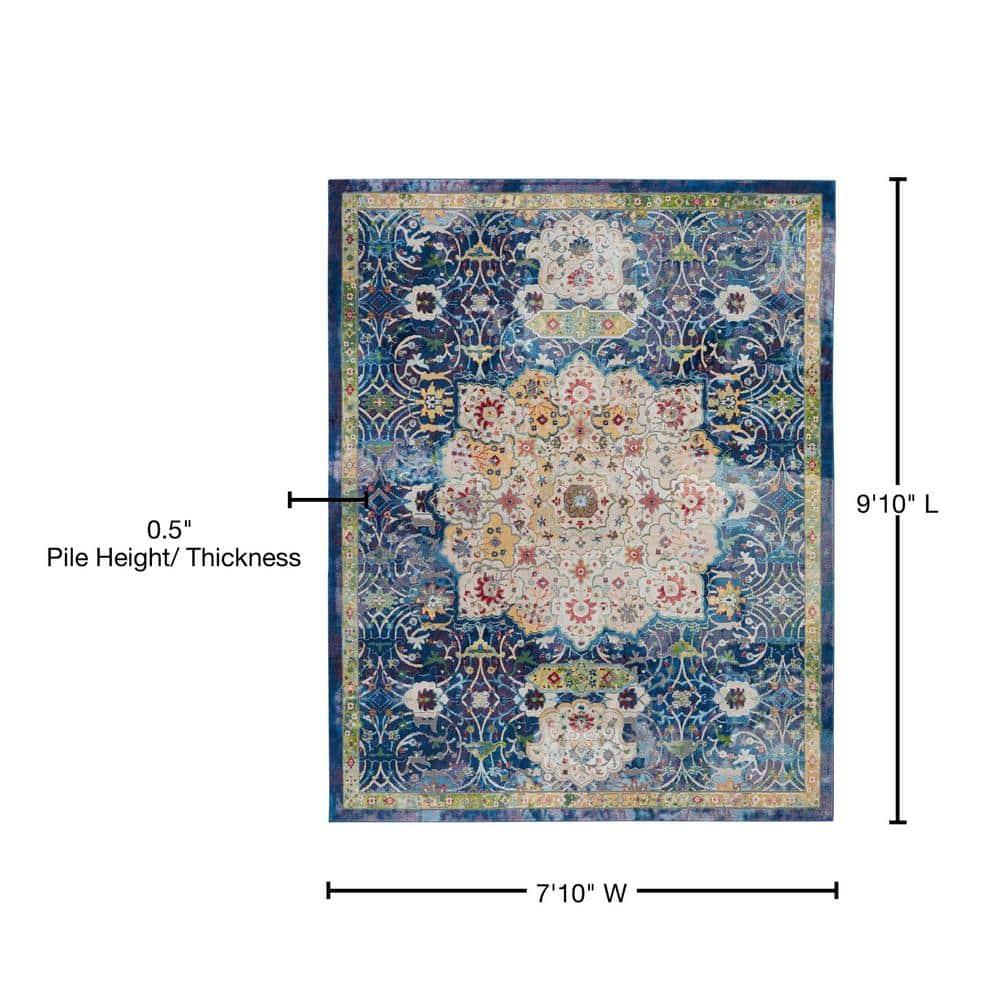 Nourison Global Vintage 7'10" x 9'10" (8' x 10') Blue Area Rug Oushak Vintage Center Medallion by Nourison