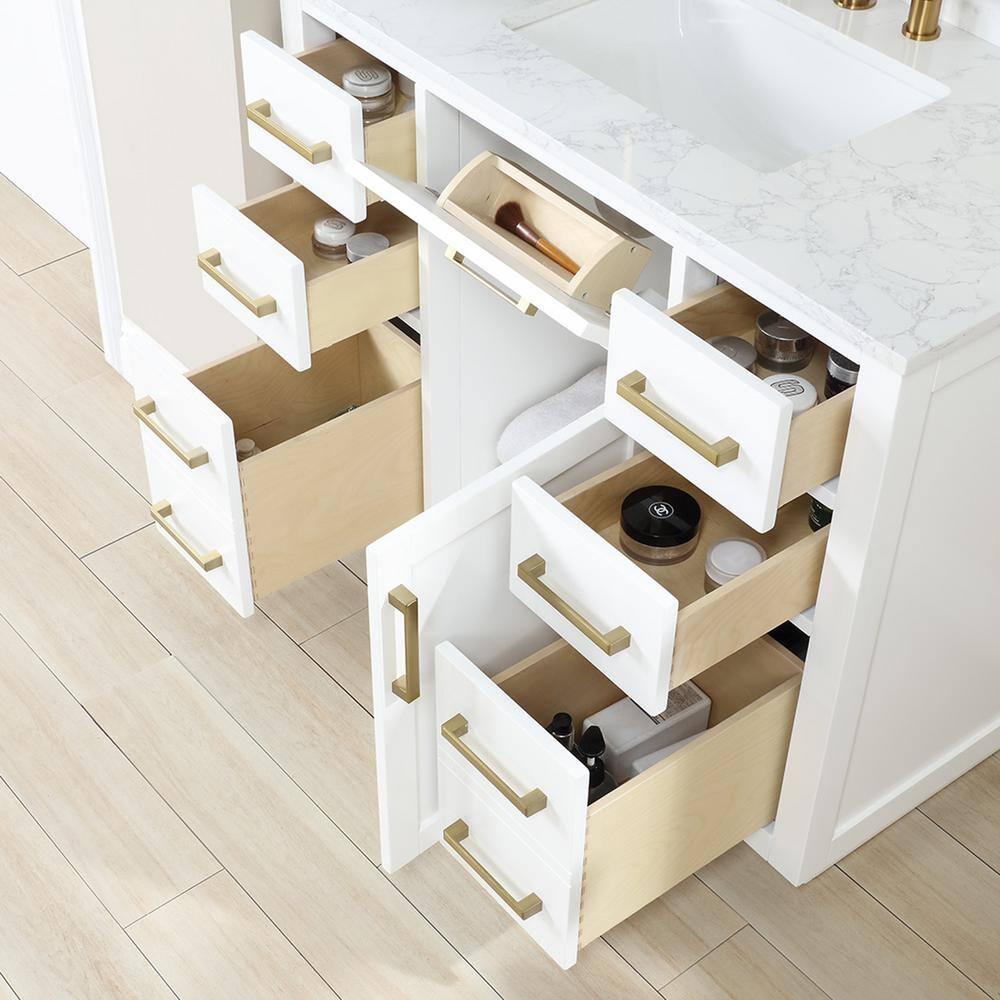 Gavino 42" Wood Vanity in White with Composite Stone Top no Mirror