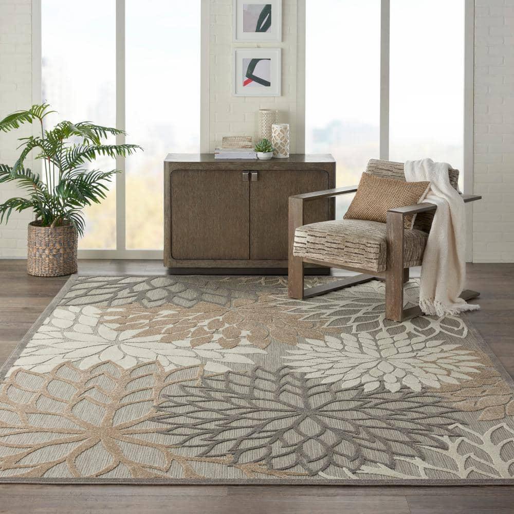 Nourison Aloha Floral Bloom Flatweave High-Low Indoor Outdoor Area Rug Natural 9'6" x 13'