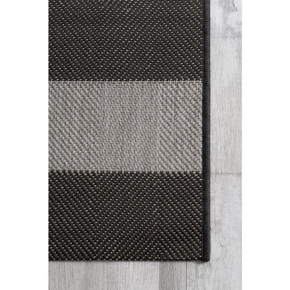 Nuloom Alexis Striped 2x3 Indoor/Outdoor Accent Rug for Living Room Patio Deck Front Porch Entryway Kitchen, Black/Light Grey