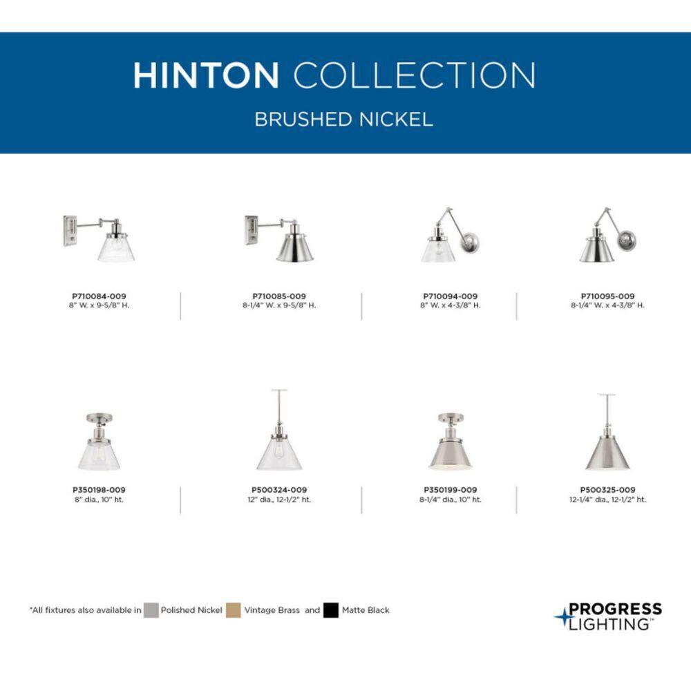 Progress Lighting, Hinton Collection, 1-Light, Semi-Flush Mount Ceiling Light, Brushed Nickel, Metal Shade