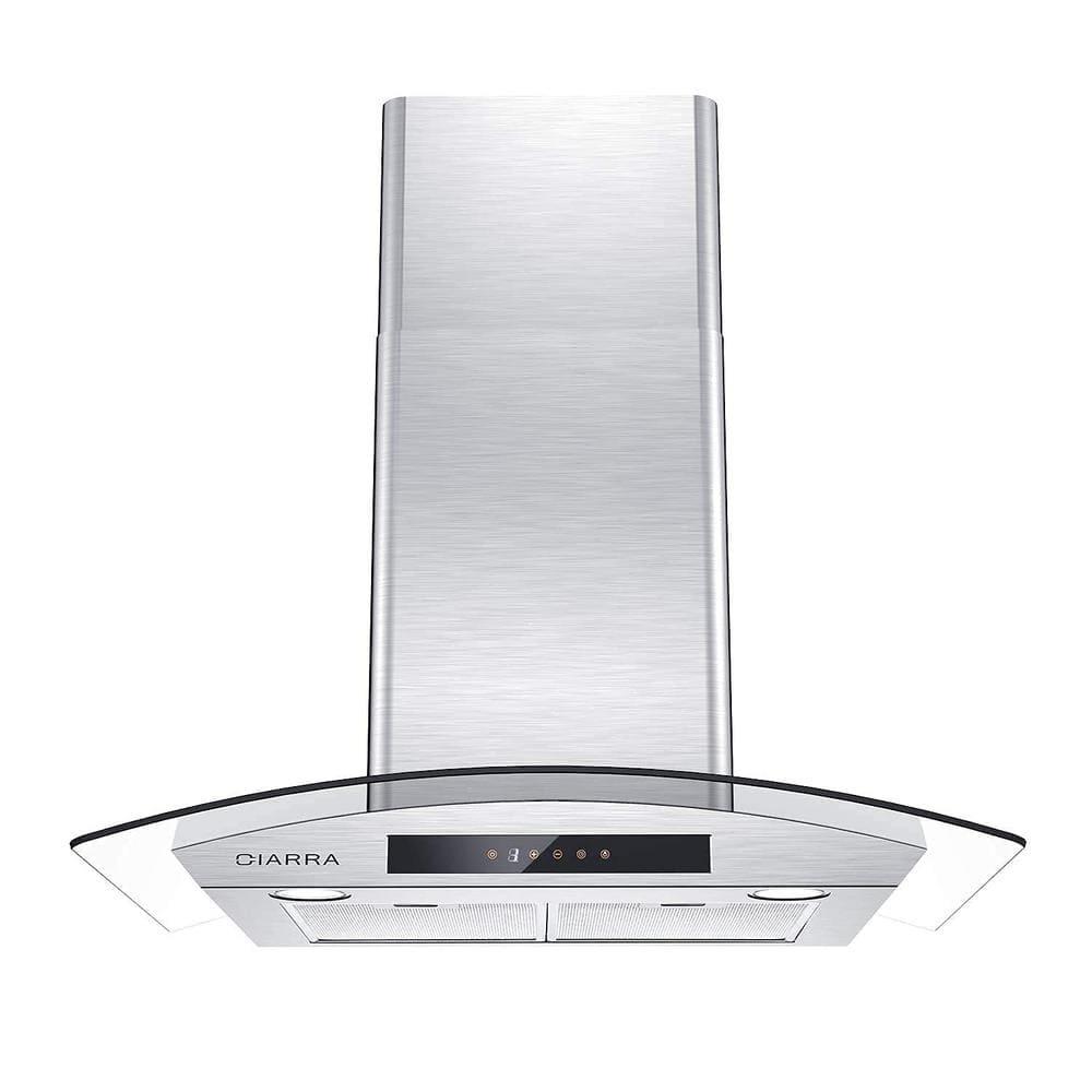 CIARRA Wall Mount Range Hood 30 inch with Tempered Glass 450 CFM Kitchen Vent Hood Ductless Ducted Convertible CAS50275