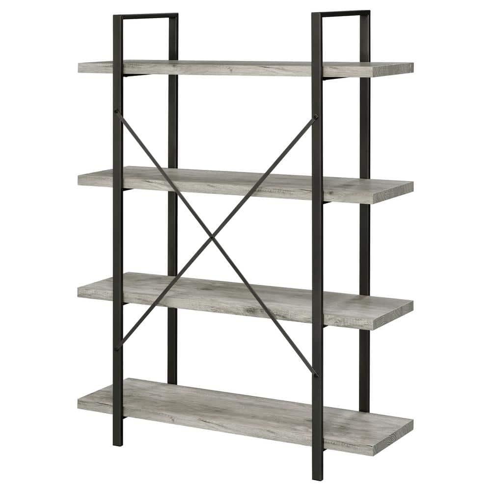 55" Cole 4 Shelf Bookcase with Frame Gray Driftwood/Gunmetal - Coaster