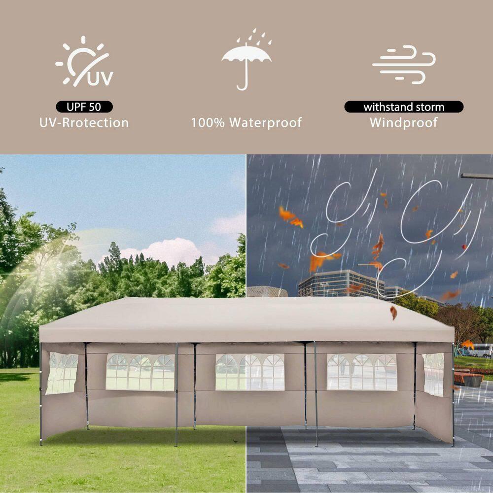 Khaki 10x30 Heavy Duty Outdoor Pop Up Canopy Tent with Sidewalls