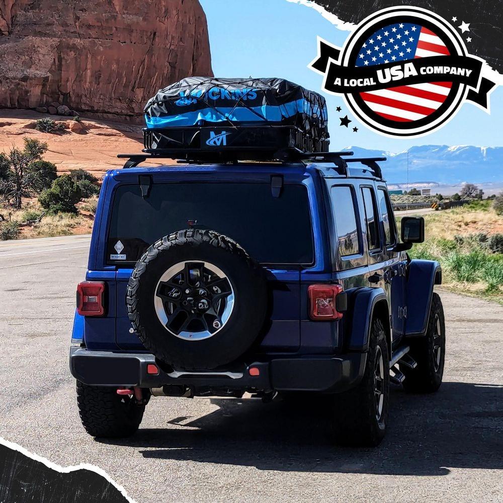 Mockins 84"x39"x6" Extendable Roof Rack Cargo Carrier Set with 35 Cu. Ft. Blue Rooftop Cargo Carrier Bag, Net, Straps, Lock and Carry Case