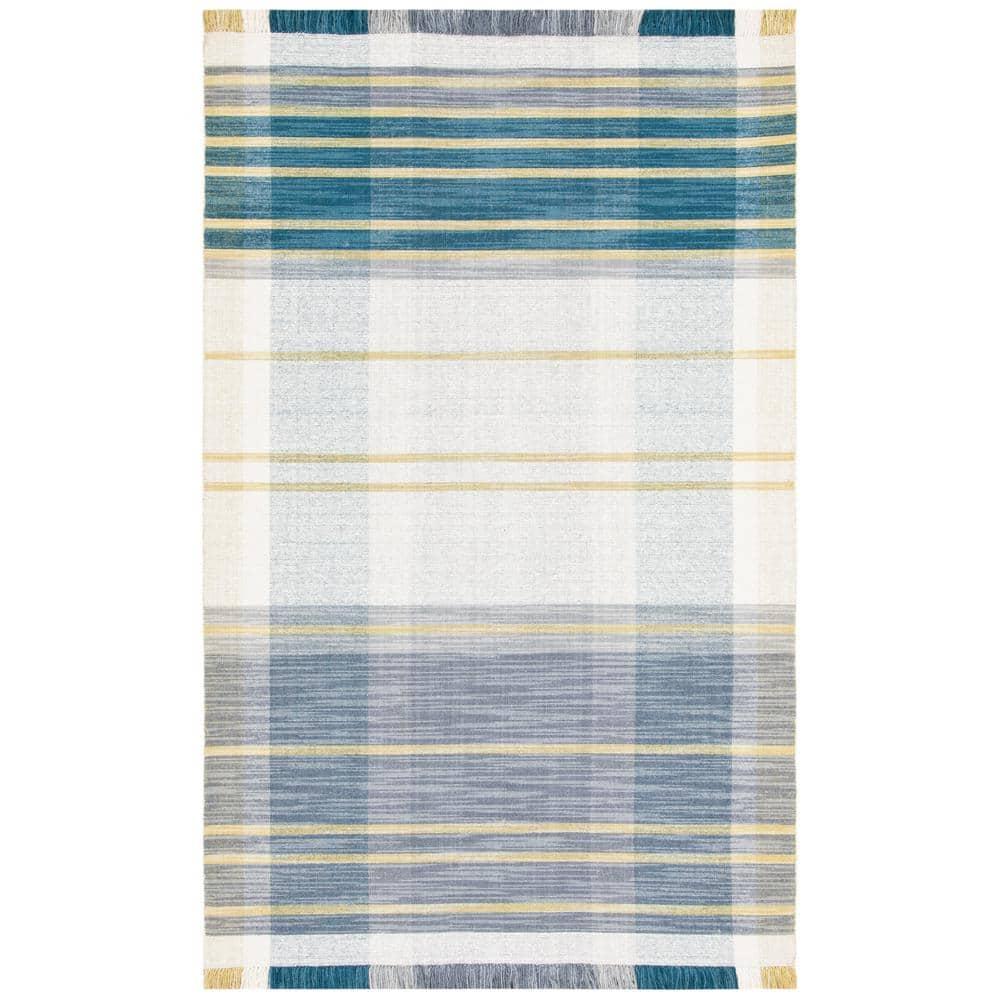 Striped Kilim STK706 Hand Woven Area Rug - Beige/Teal - 4'x6' - Safavieh.
