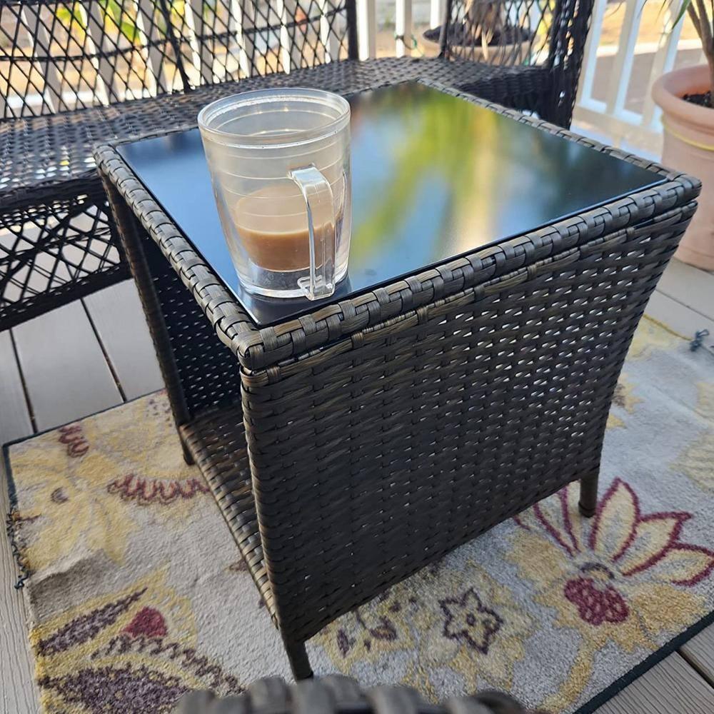 Kinbor Wicker Porch Square Side Table With Storage, Black
