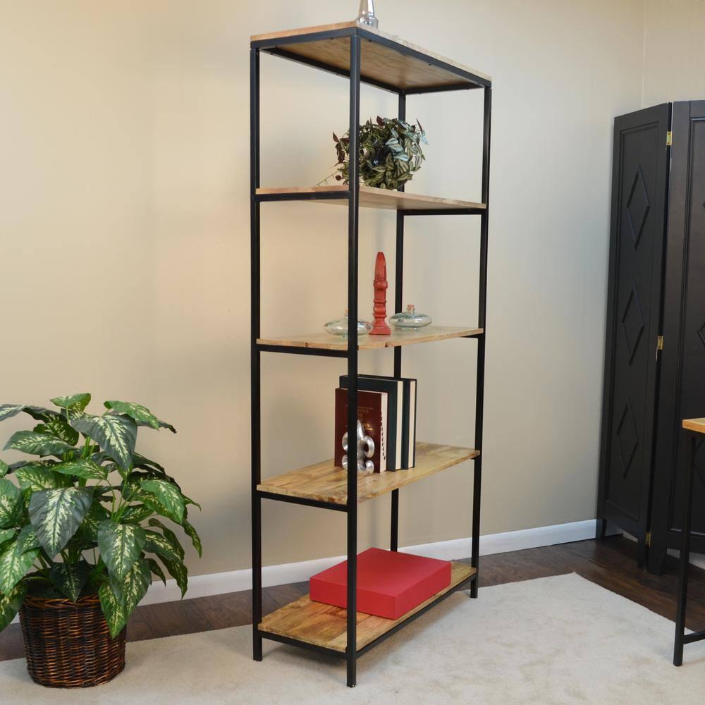 Carolina Classics Isaac Tall Bookcase in Natural Mango and Black