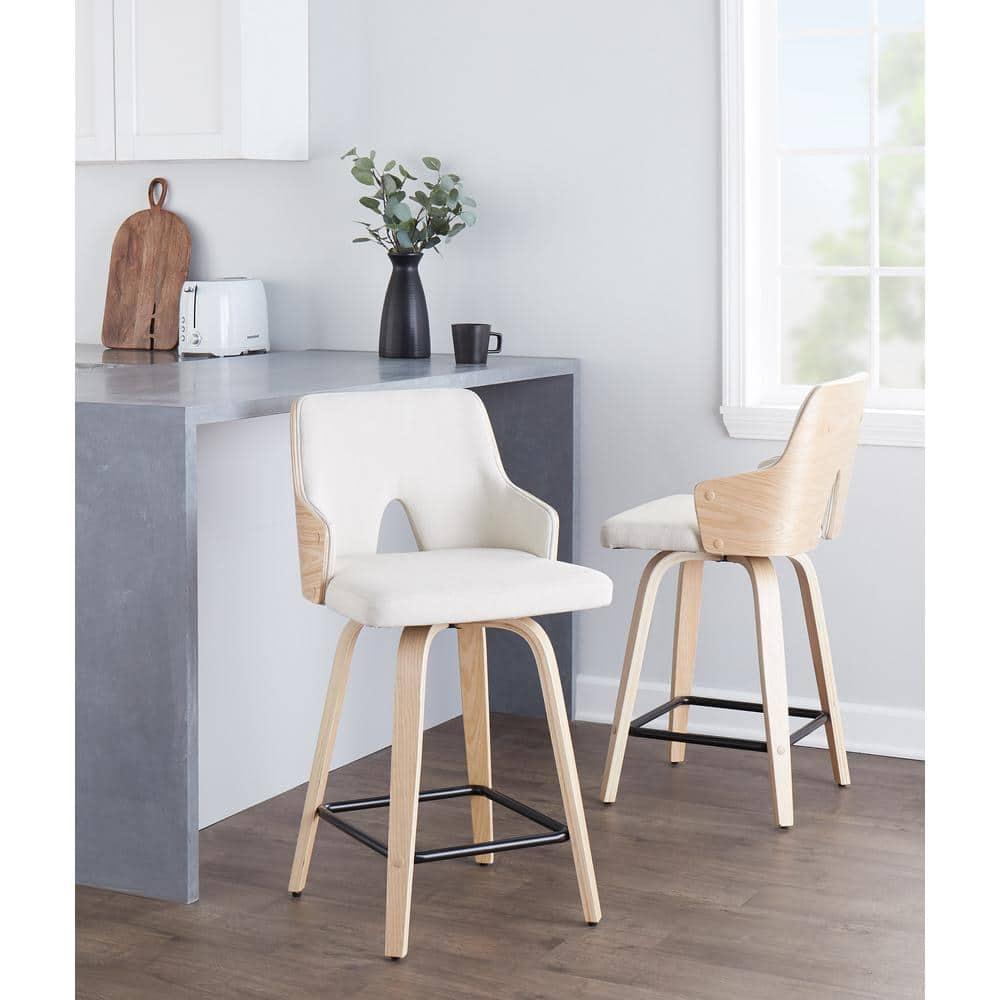 Set of 2 Stella Counter Height Barstools: Swivel, Full Back, Upholstered - LumiSource