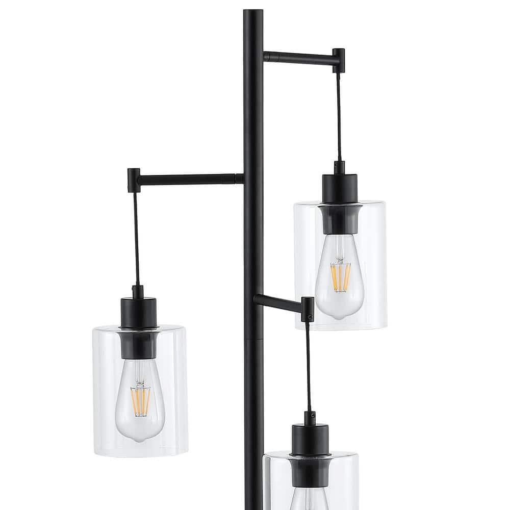 Ledel Get 69" Industrial 3-Light Tree Floor Lamp with Glass Shades Black