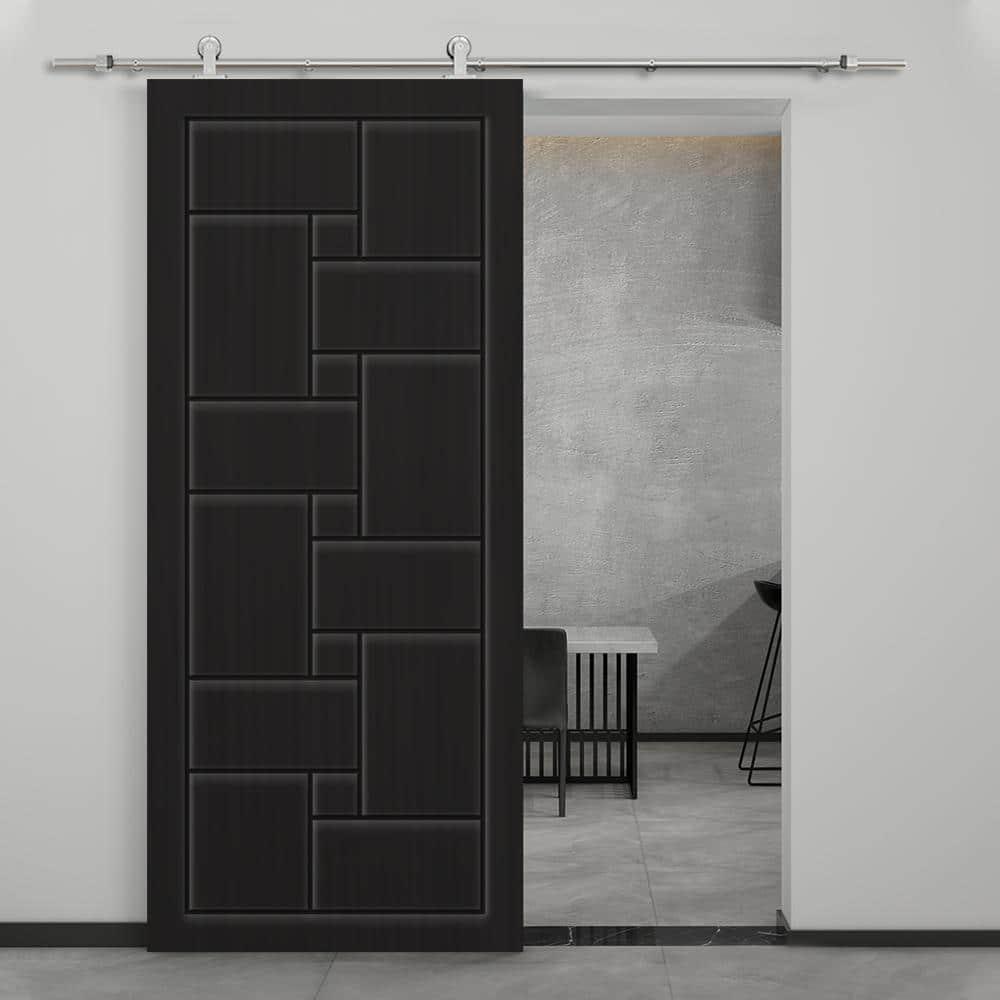Calhome Paneled Manufactured Wood And Metal Barn Door With Installation Hardware Kit