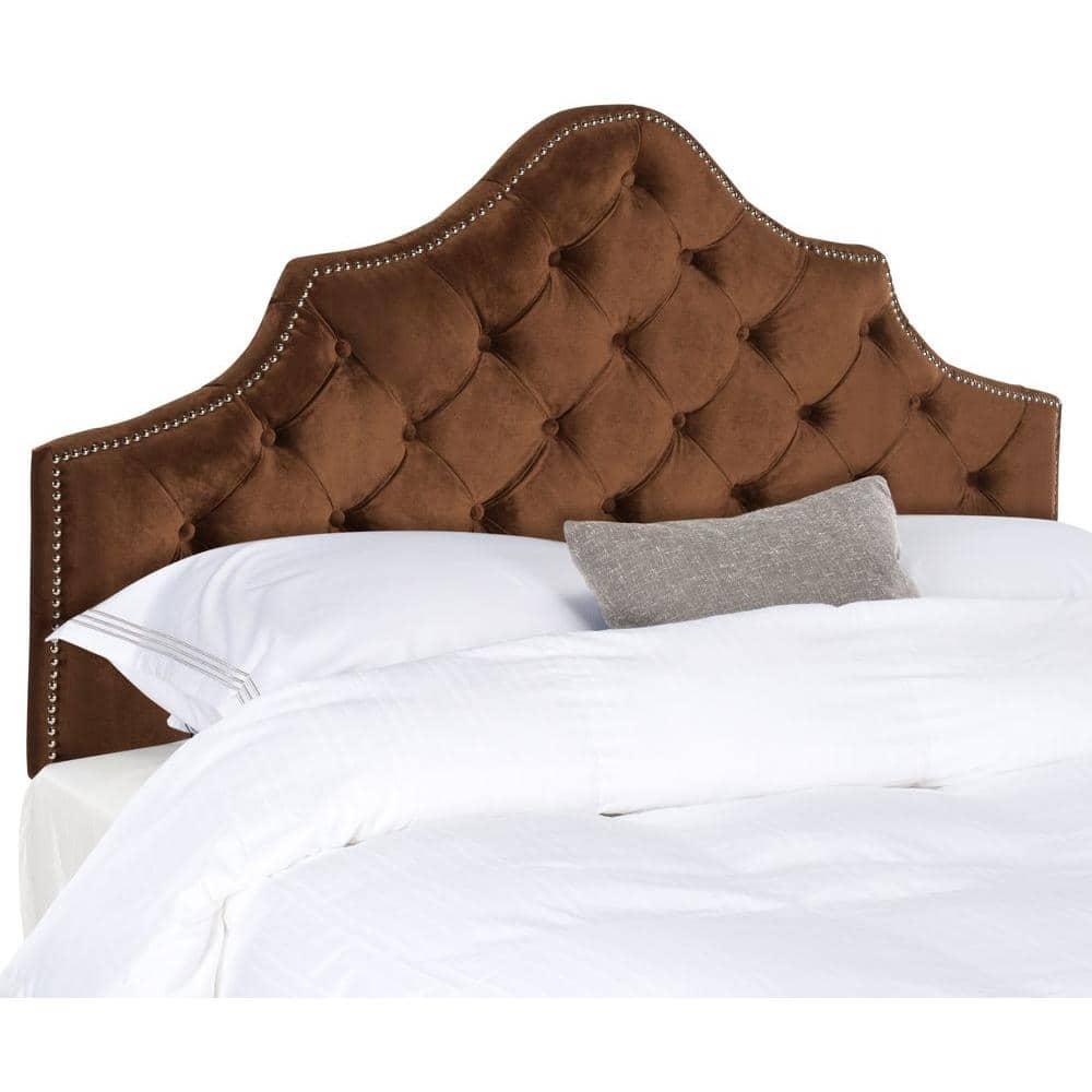SAFAVIEH Arebelle Rustic Glam Tufted Headboard with Nail Heads, King, Chocolate