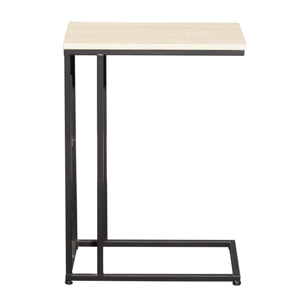 Olivia & May Contemporary Iron and Wood Accent Table Black: Sofa Side C-Table, Narrow Tray End Table