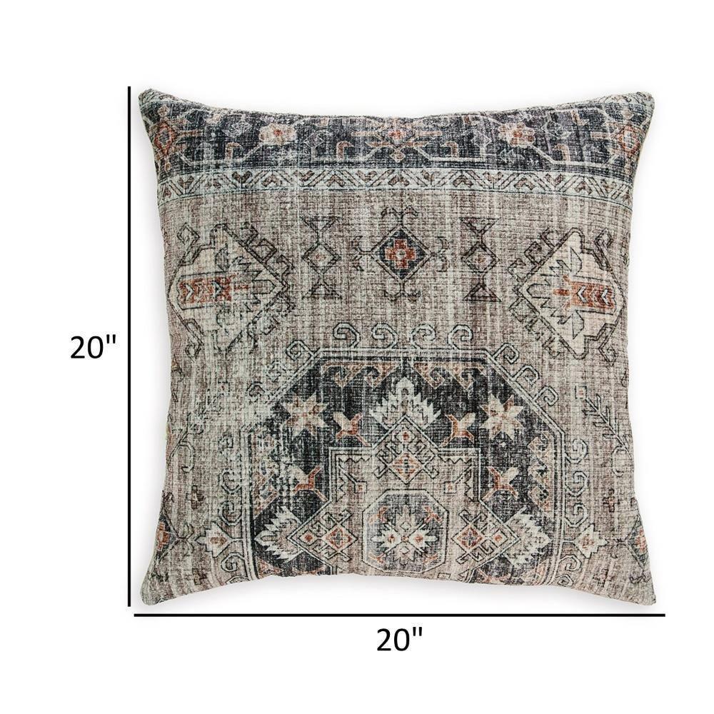 Benjara Throw Pillow Set of 4, 20 Inch, Polyester, Medallion Print, Brown, Gray