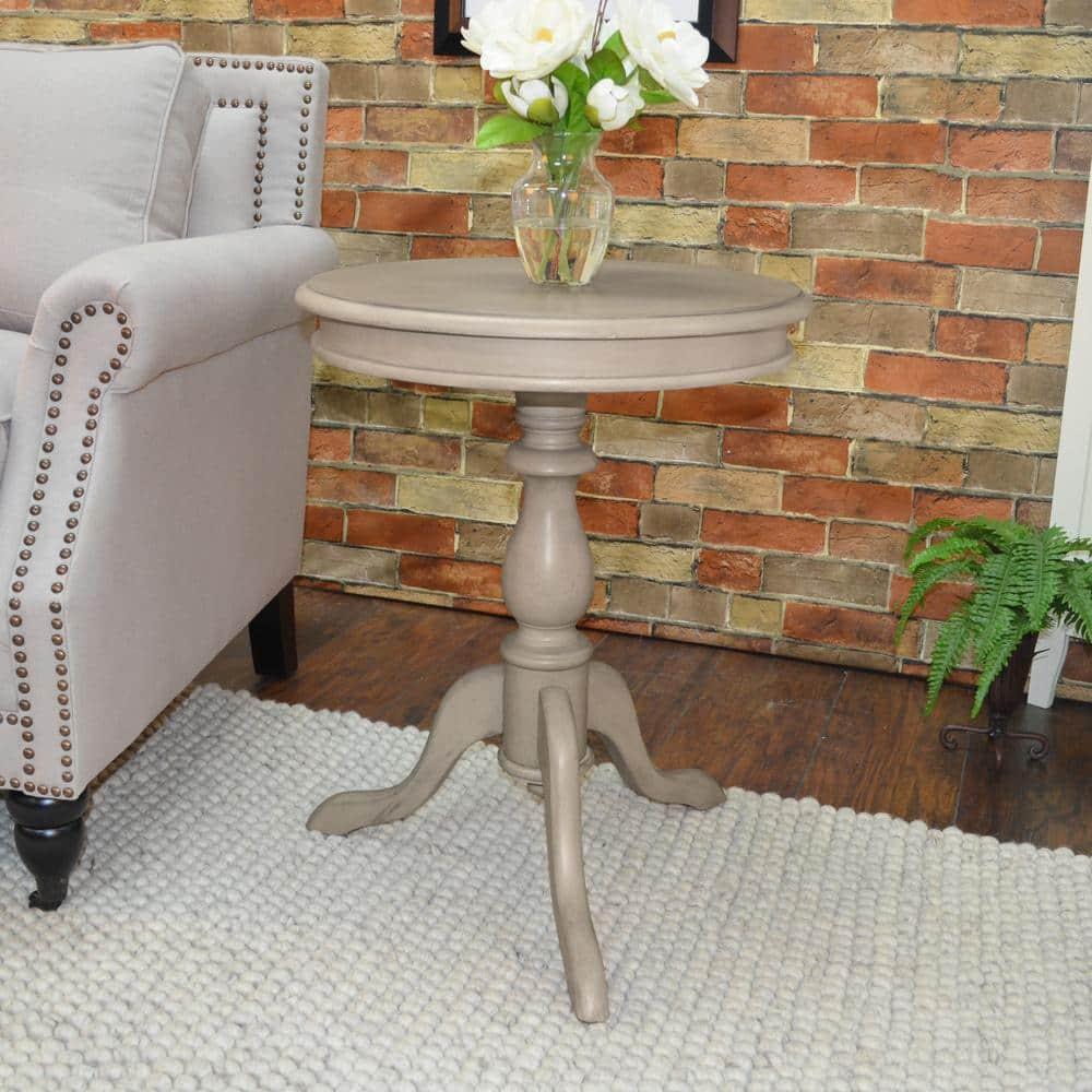 Carolina Living Paloma Accent Table - Weathered Gray and Table: Solid Wood, Round Pedestal Base, 25.25" Height