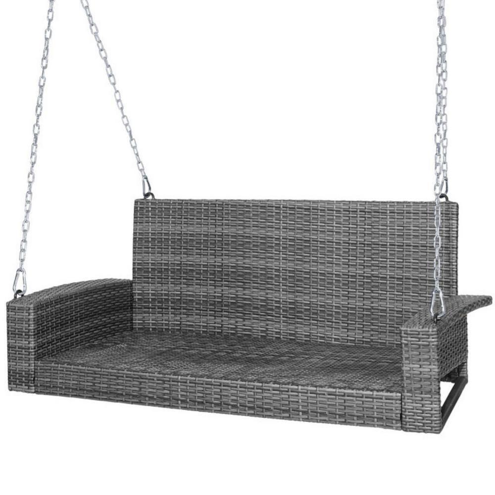 Kadyn Patio Swing Chair, Outdoor Swing Bench,2-Person Patio PE Wicker Hanging Porch Swing Bench Chair Cushion 800 Pounds-White