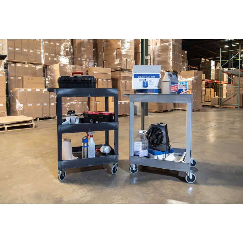 Luxor 18" x 27.25" Two Shelf Tub Utility Cart - Black