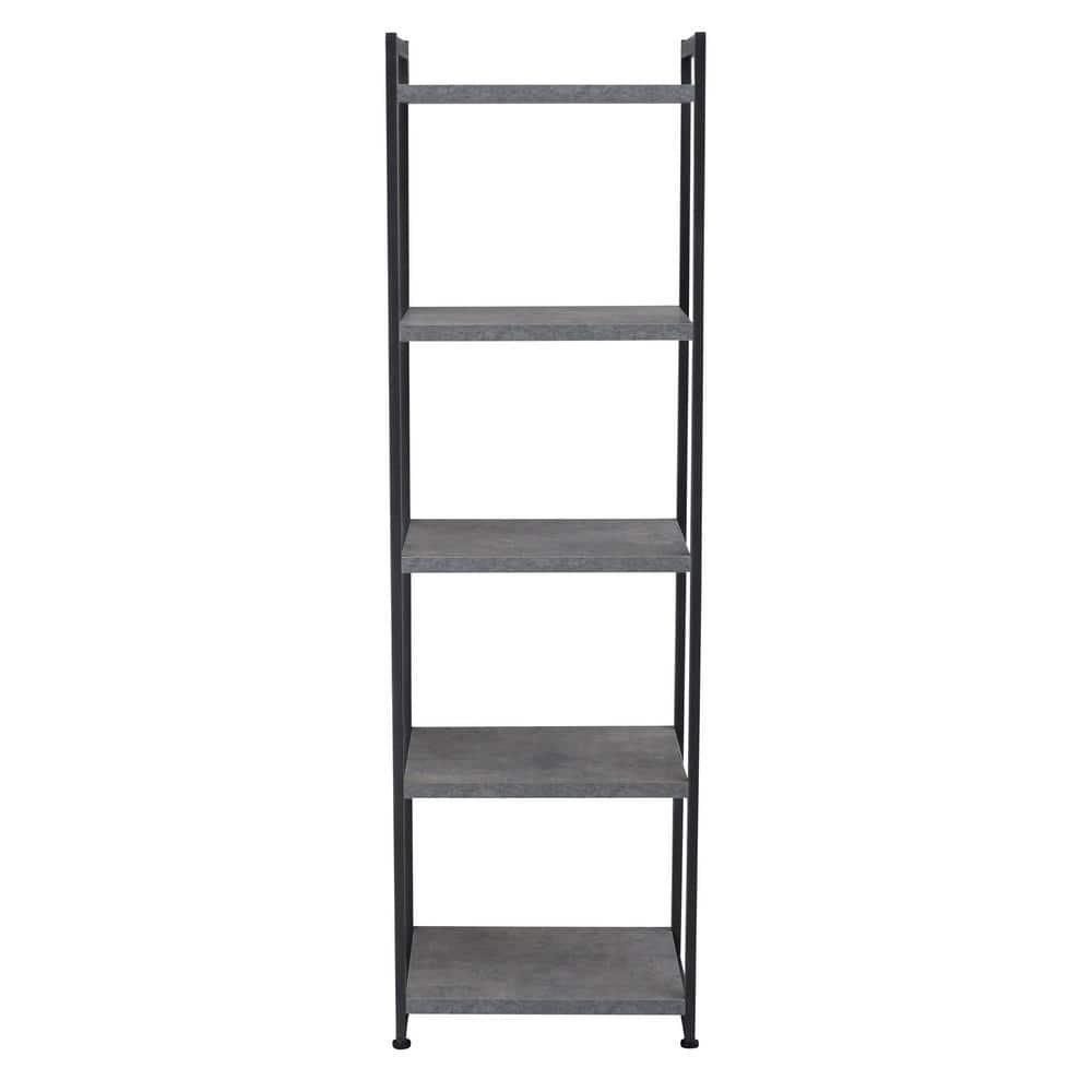 Household Essentials 59.1" Jamestown Narrow 5 Shelf Bookshelf Slate Gray: Metal Frame, Adult Assembly Required